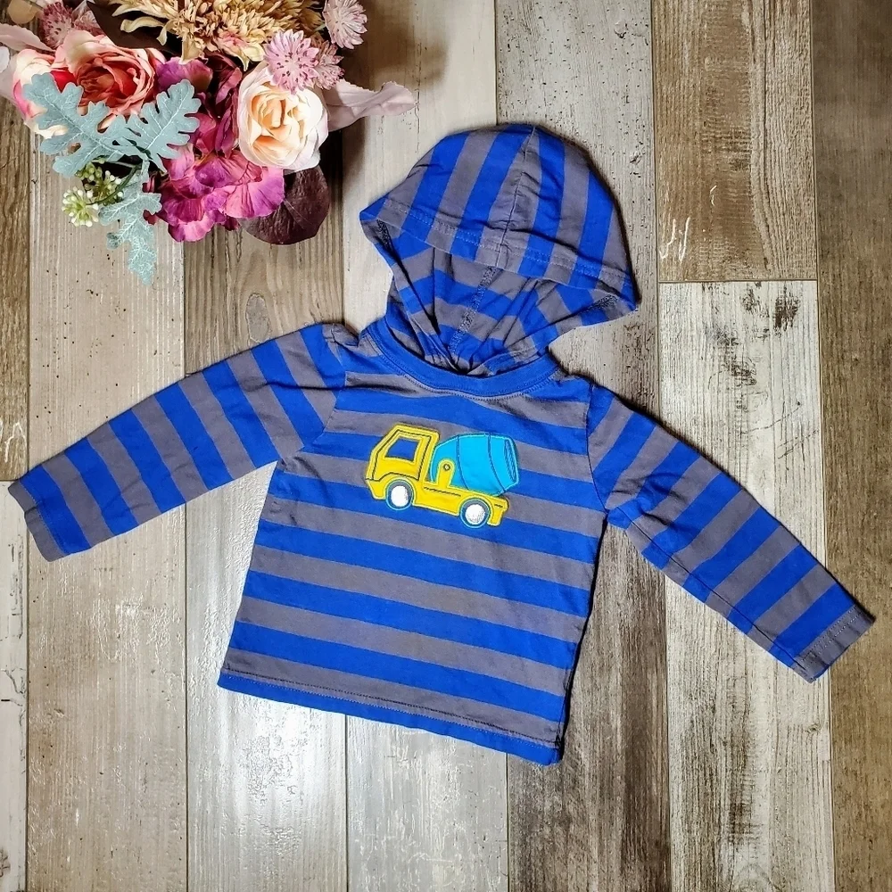 Child of Mine by Carter's Blue and Gray Striped Hooded T-Shirt Size 24m NWOT